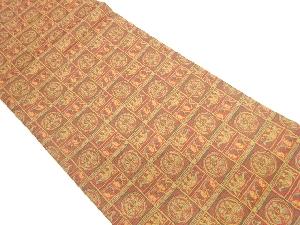 格子に丸文・人物模様開き名古屋帯（額縁仕立て）